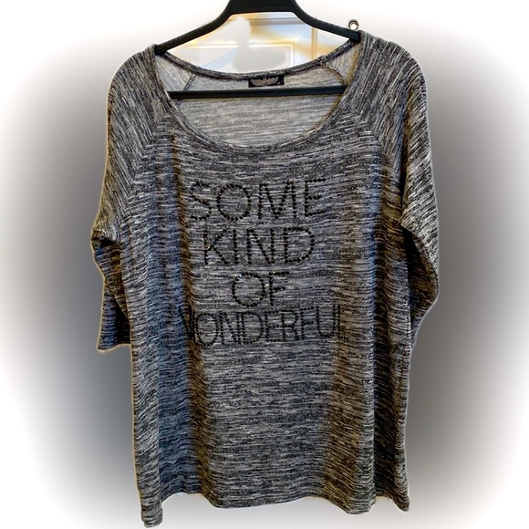 🩶 Vanilla Sugar “Some Kind Of Wonderful” Rhinestone Graphic Tee, 3/4 Sleeve 1X - Picture 1 of 6